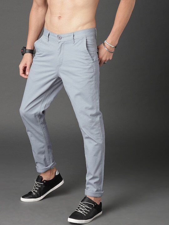 Men Blue Regular Fit Solid Chinos-2290975