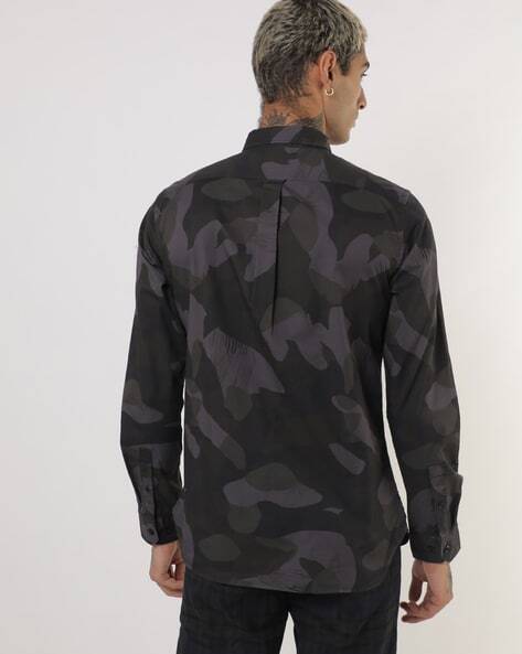 Camo Print Shirt with Button-Flap Pockets-21378-0055