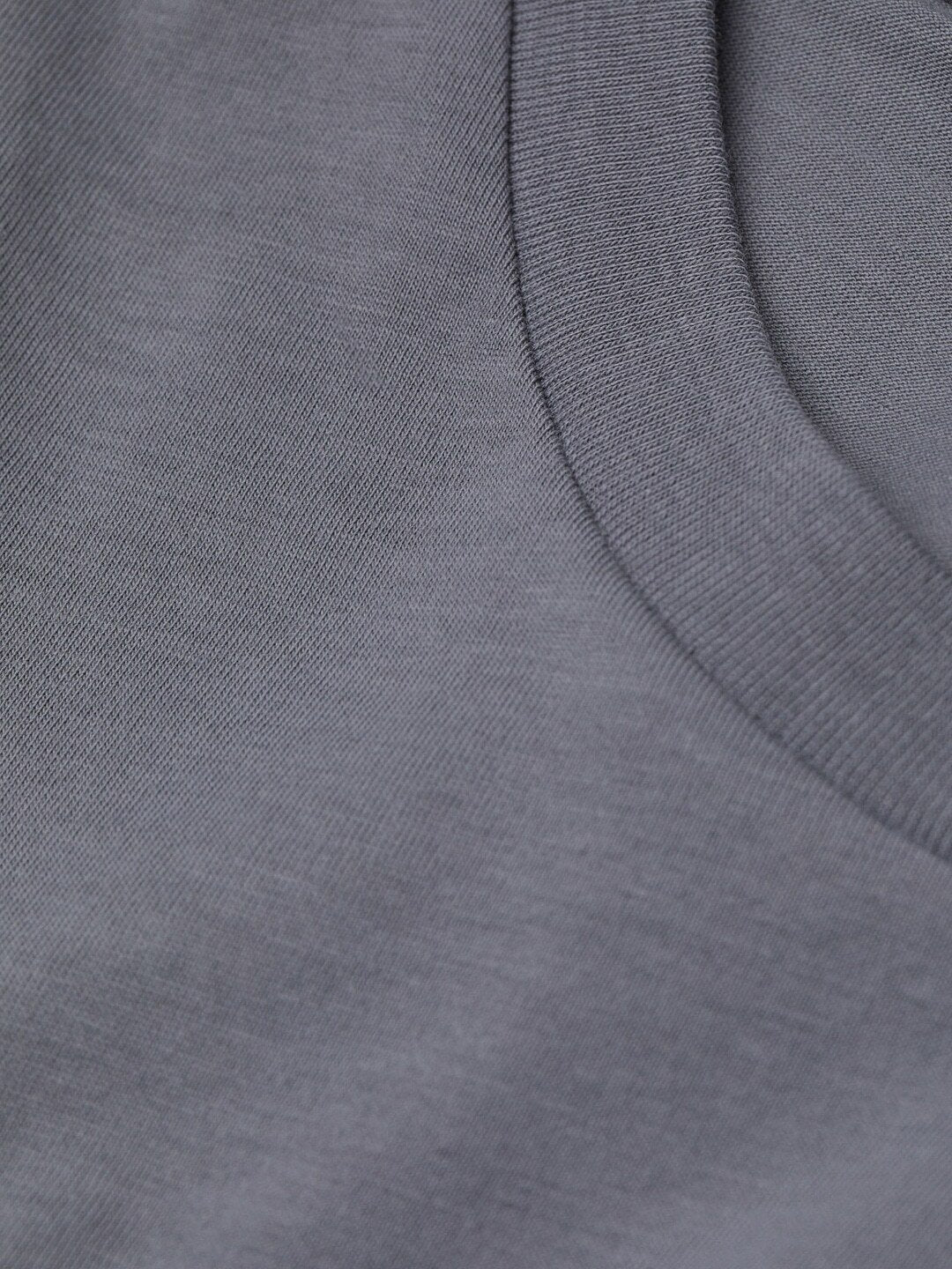 Men Grey Round-Neck T-Shirt Regular Fit-068581604912