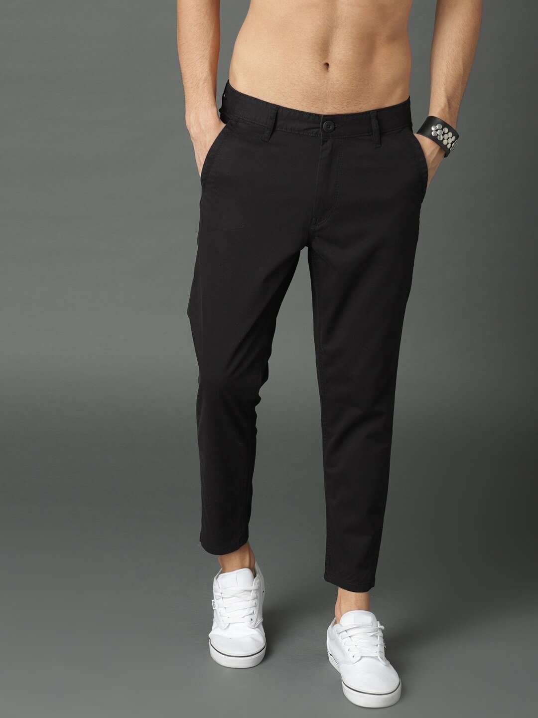 Men Black Regular Fit Solid Regular Trousers-7473353