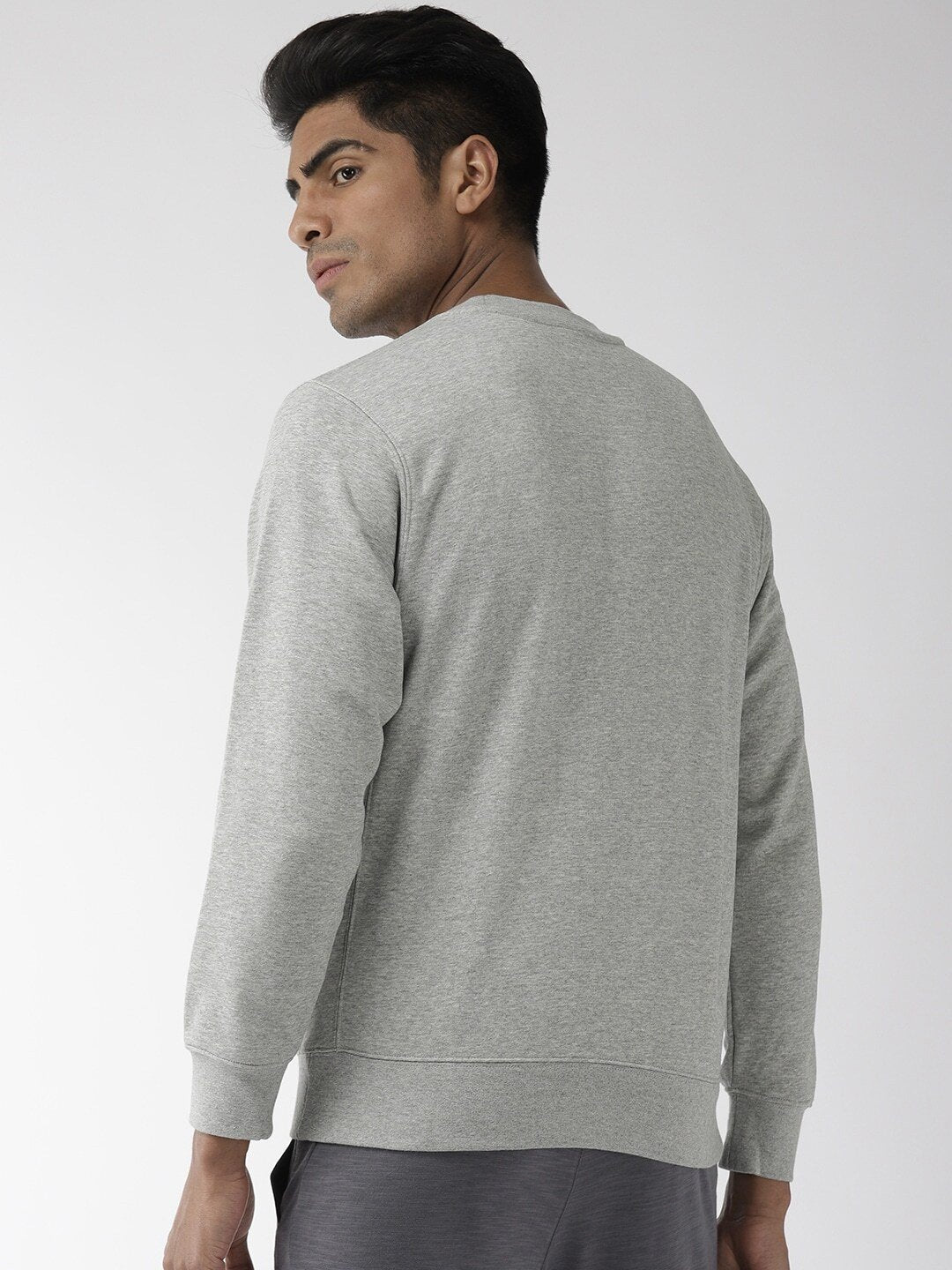 Men Grey Melange Solid Standard Fit AS NSW CLUB CRW FT Sweatshirt-BV2667-063