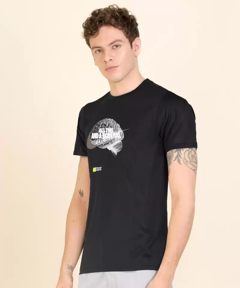 Printed Men Round Neck Black T-Shirt-Dd6923-010