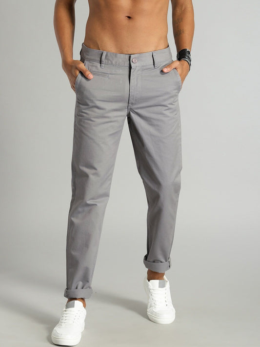 Men Grey Slim Fit Solid Chinos-2363526
