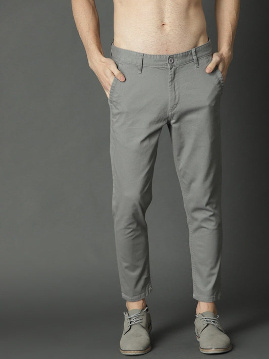 Men Grey Cropped Chinos-6817881