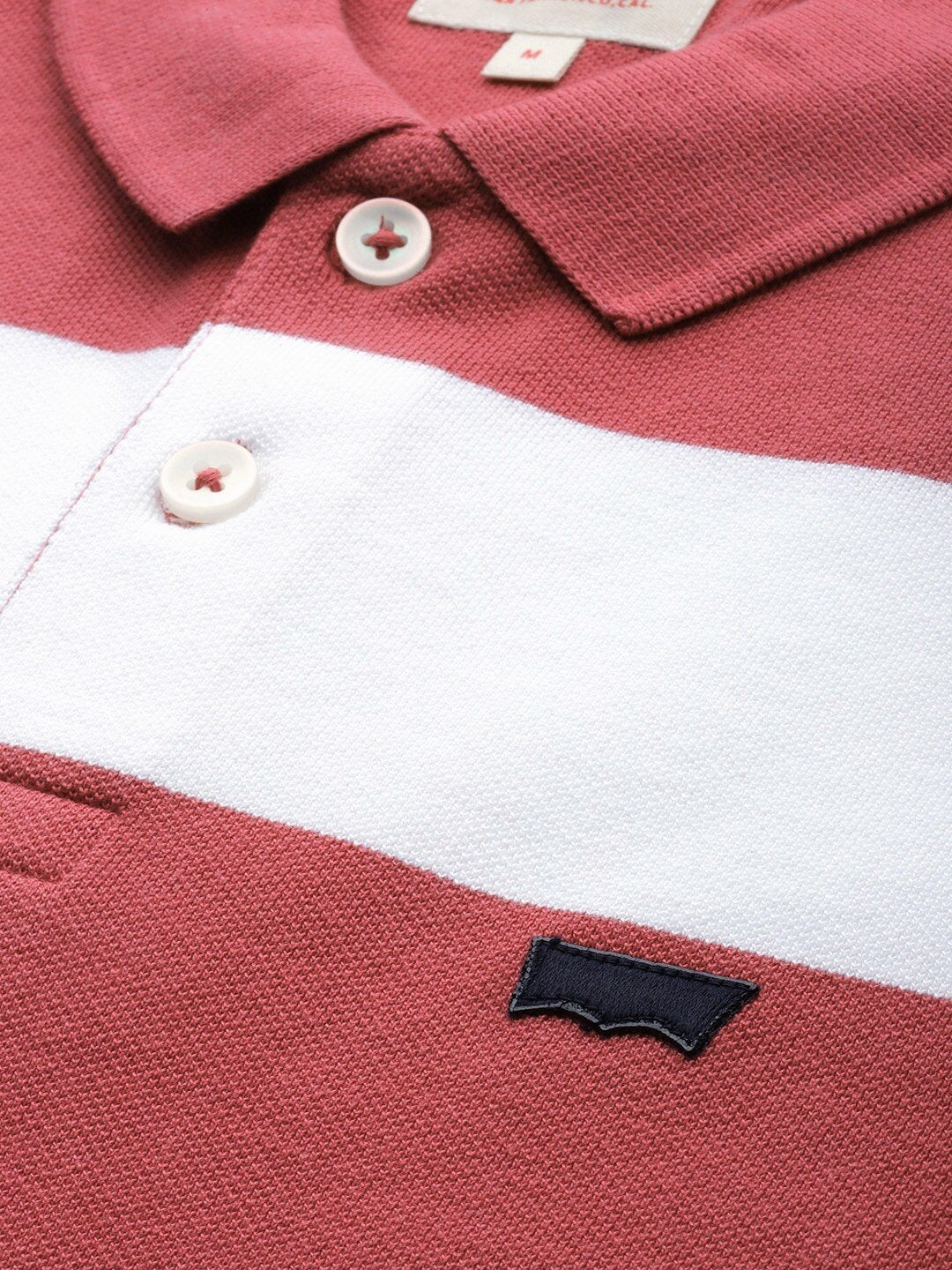 Men Red Striped Polo Collar T-shirt-58859-0040
