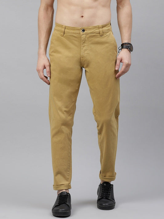 Men Beige Solid Regular Fit Solid Chinos-13817952
