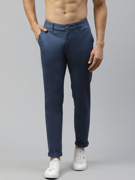 Men Blue Tapered Fit Regular Trousers-13859348