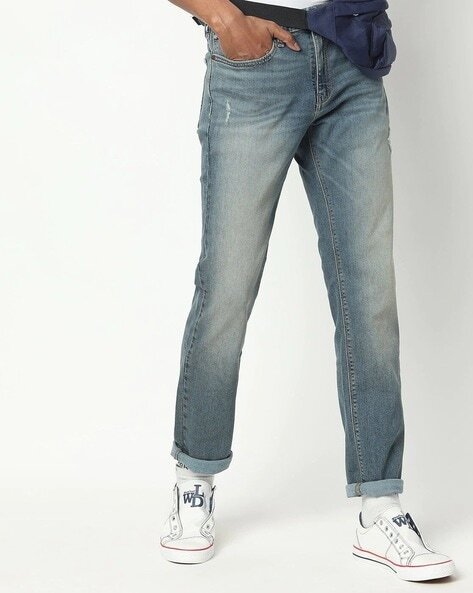 Washed Distressed Slim Fit Jeans-44741-0190