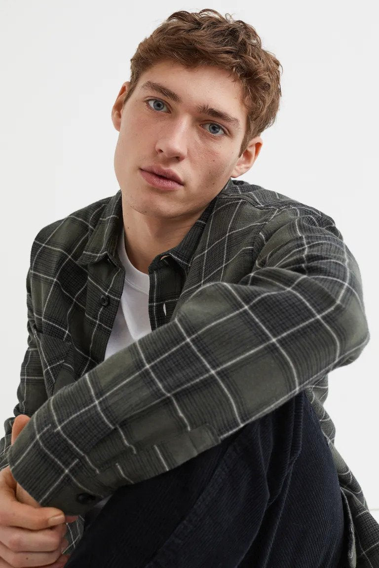 Relaxed Fit Checked shirt-Dark green/Black-1041072002