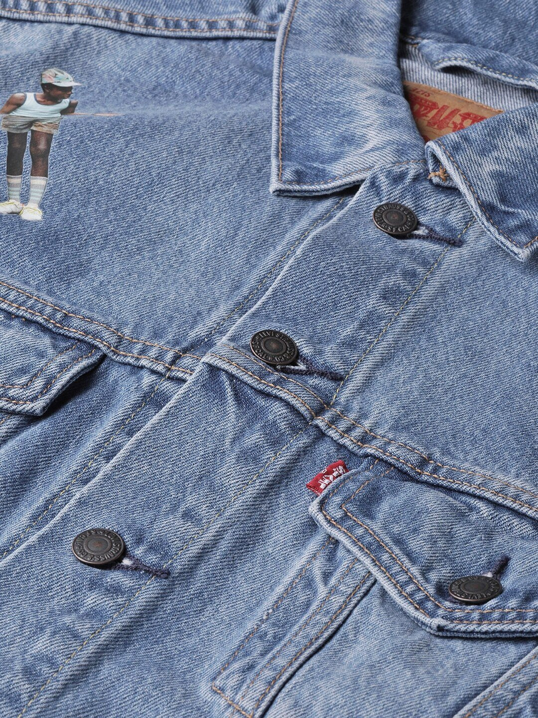 Men Blue Washed Denim Jacket-77380-0006