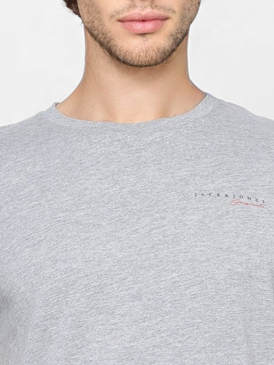 Men Grey Melange Solid Round Neck T-shirt-2191211