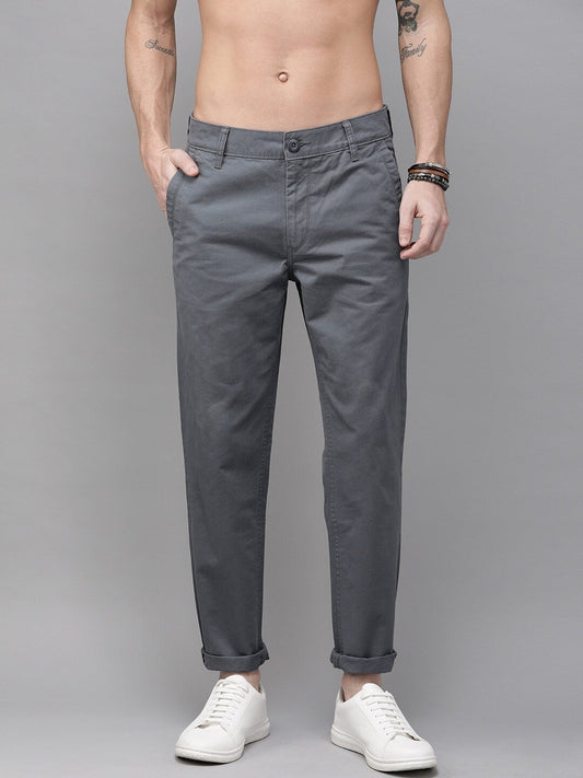 Men Grey Regular Fit Solid Chinos-11201662