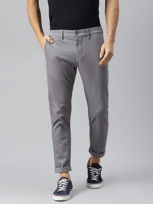 Men Grey Tapered Fit Chinos Trousers-22579-0005