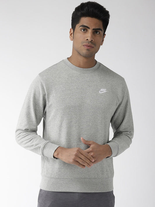 Men Grey Melange Solid Standard Fit AS NSW CLUB CRW FT Sweatshirt-BV2667-063