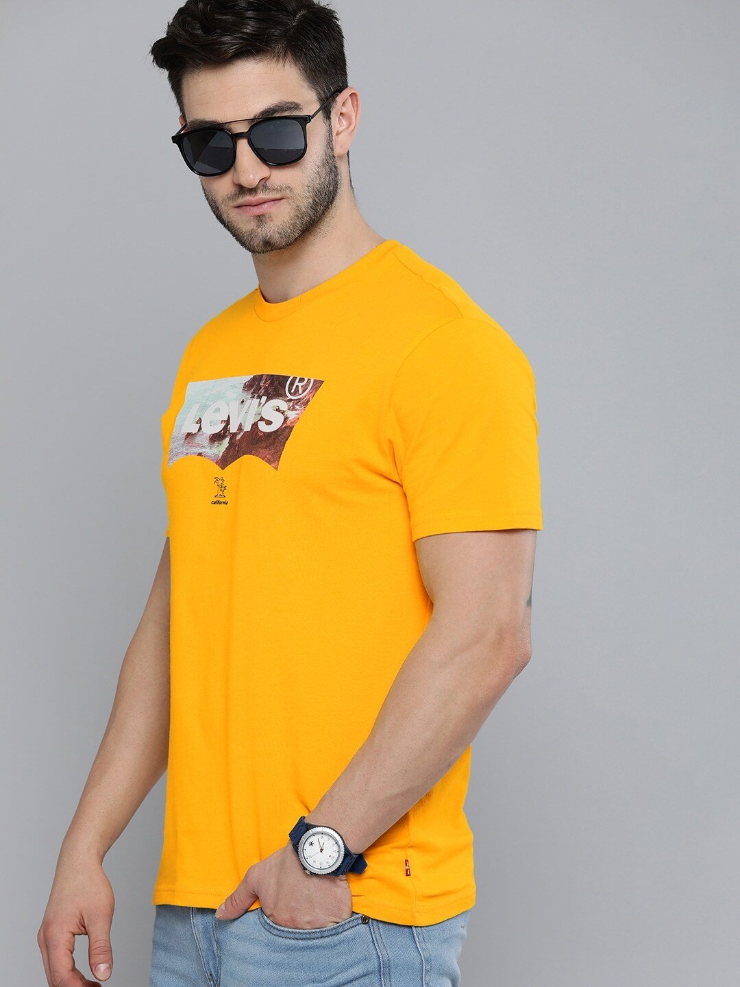 Men Yellow Printed T-shirt-16960-0689