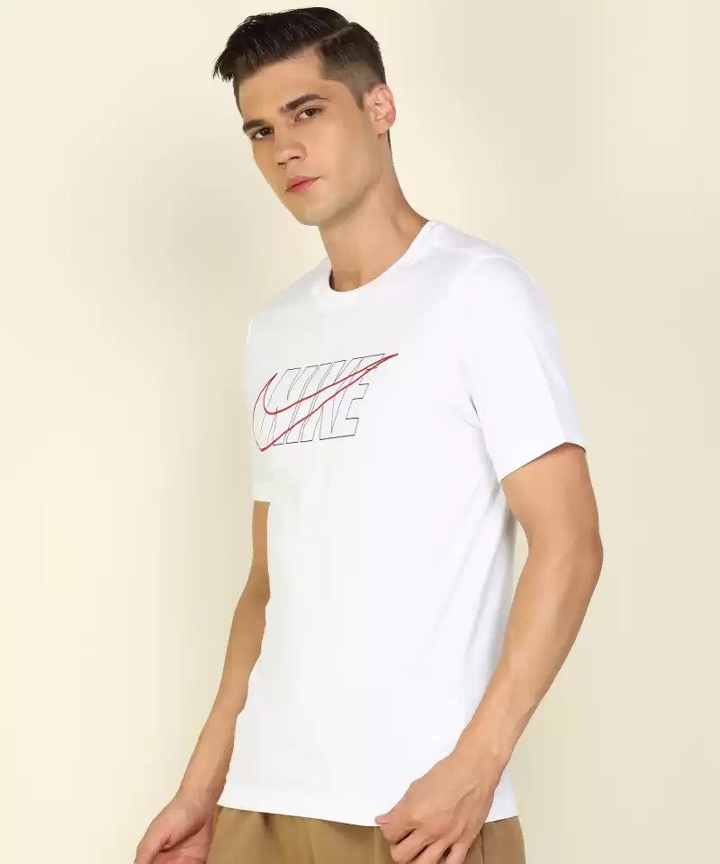 Printed Men Round Neck White T-Shirt-Dj4076-100
