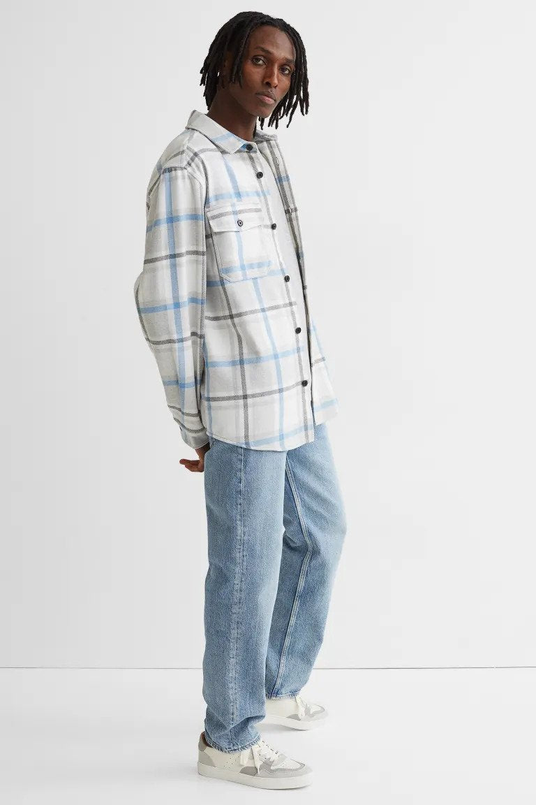 Twill overshirt-Light blue/Grey checked-0875217027