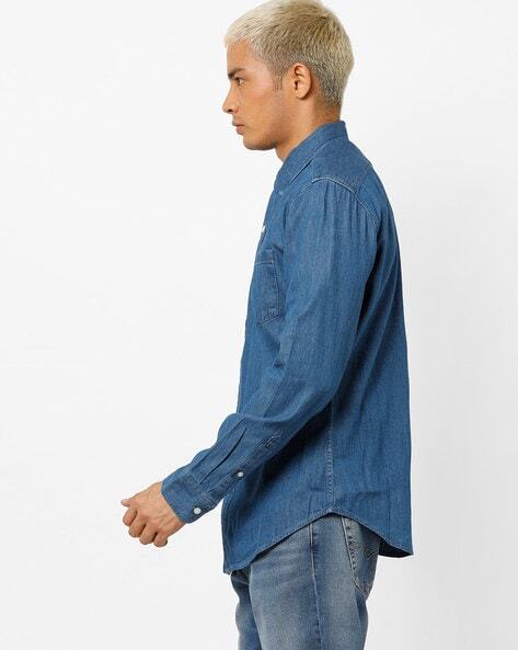 Denim Slim Fit Shirt with Patch Pocket-74637-0001
