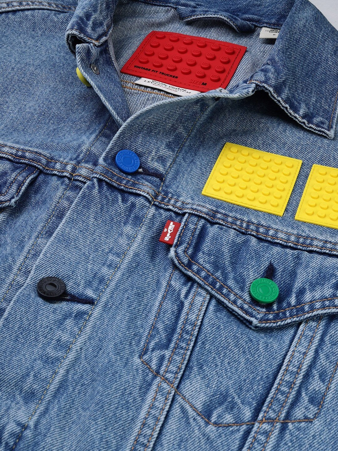 Men Blue Self Design Denim Jacket-77380-0023