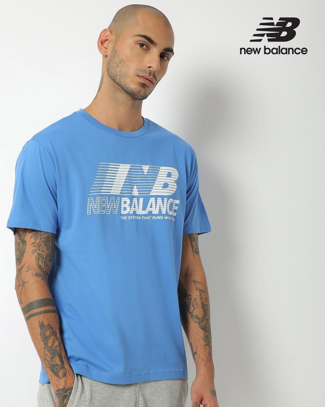 Crew-Neck T-shirt with Brand Logo-Mt03581-blue