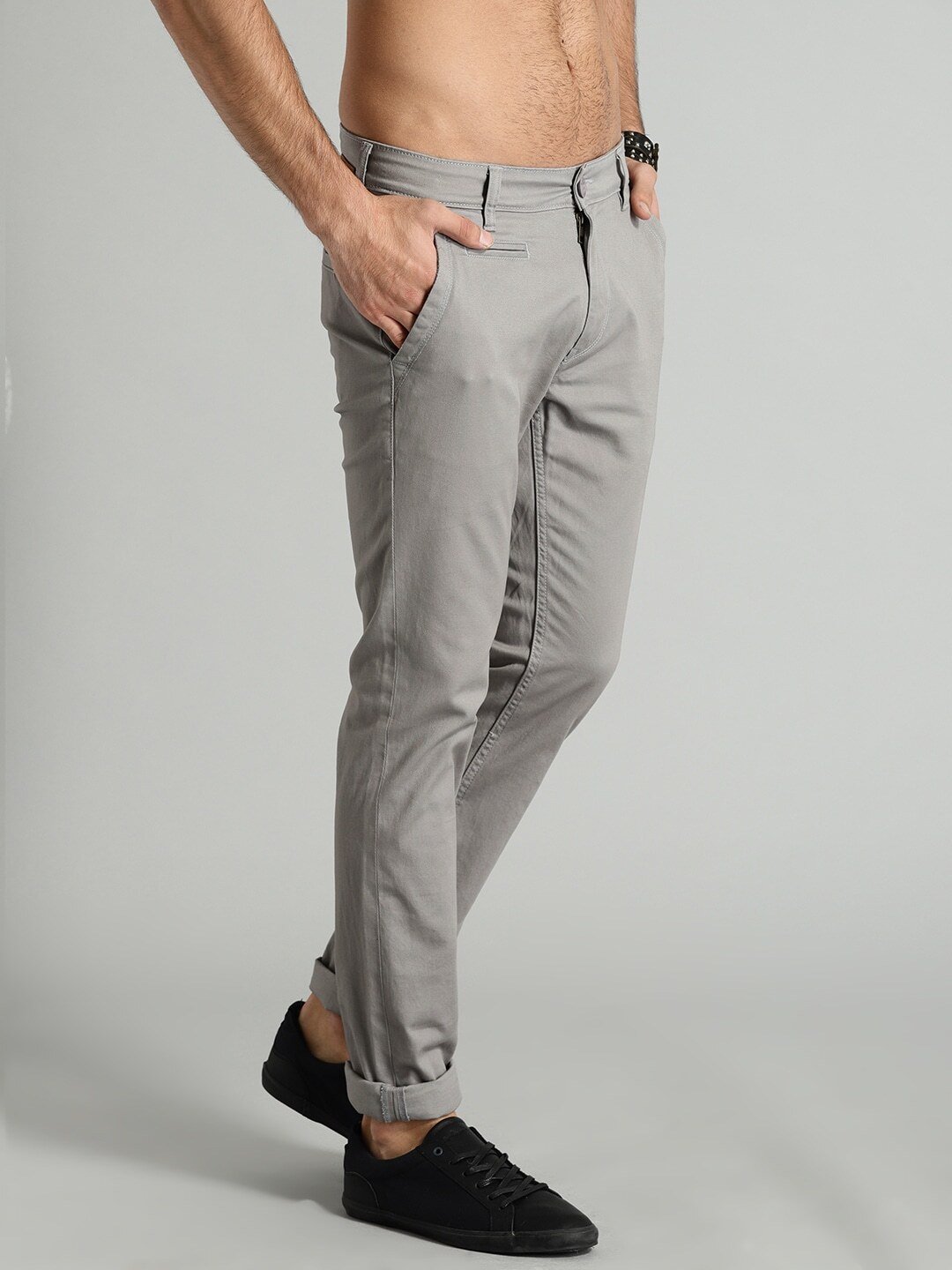 Time Travlr Men Grey Slim Fit Solid Chinos-2290972
