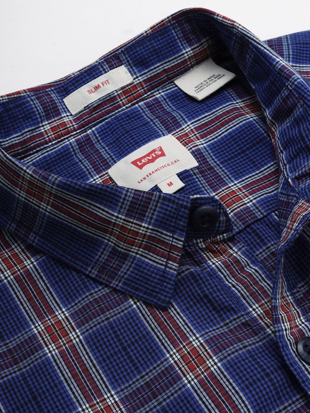 Men Navy Blue & Rust Red Slim Fit Checked Casual Shirt-32874-0296