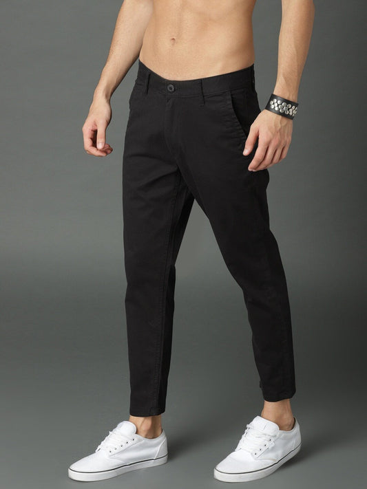 Men Black Regular Fit Solid Regular Trousers-7473353
