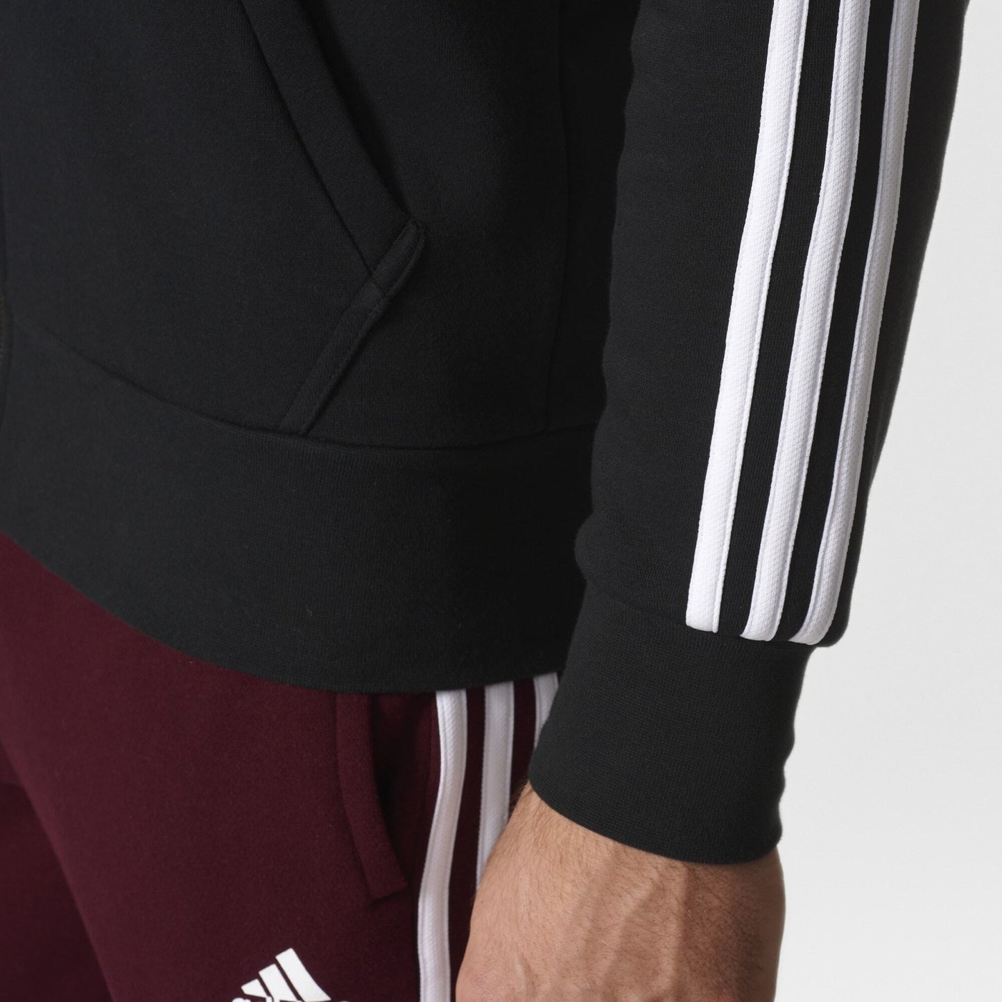 ESSENTIALS 3-STRIPES FLEECE HOODIE BLACK / WHITE - Discount Store
