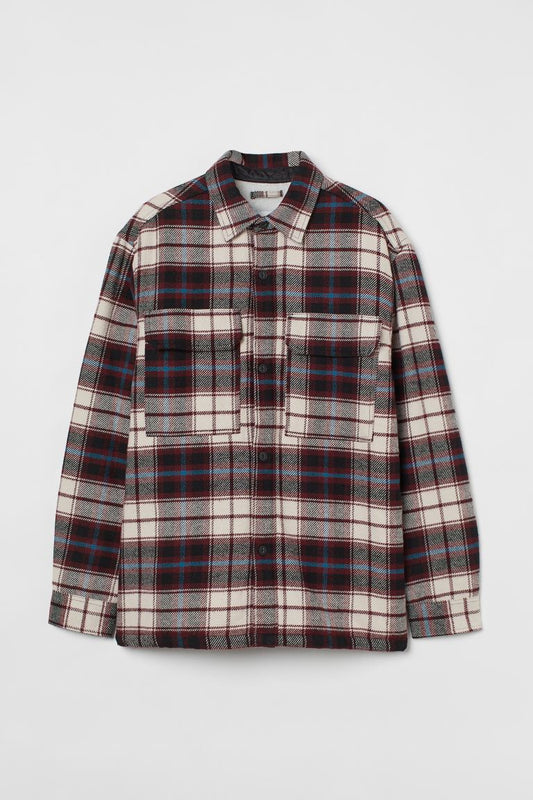 Teddy-lined cotton twill overshirt(Red/Blue checked)_1004145001
