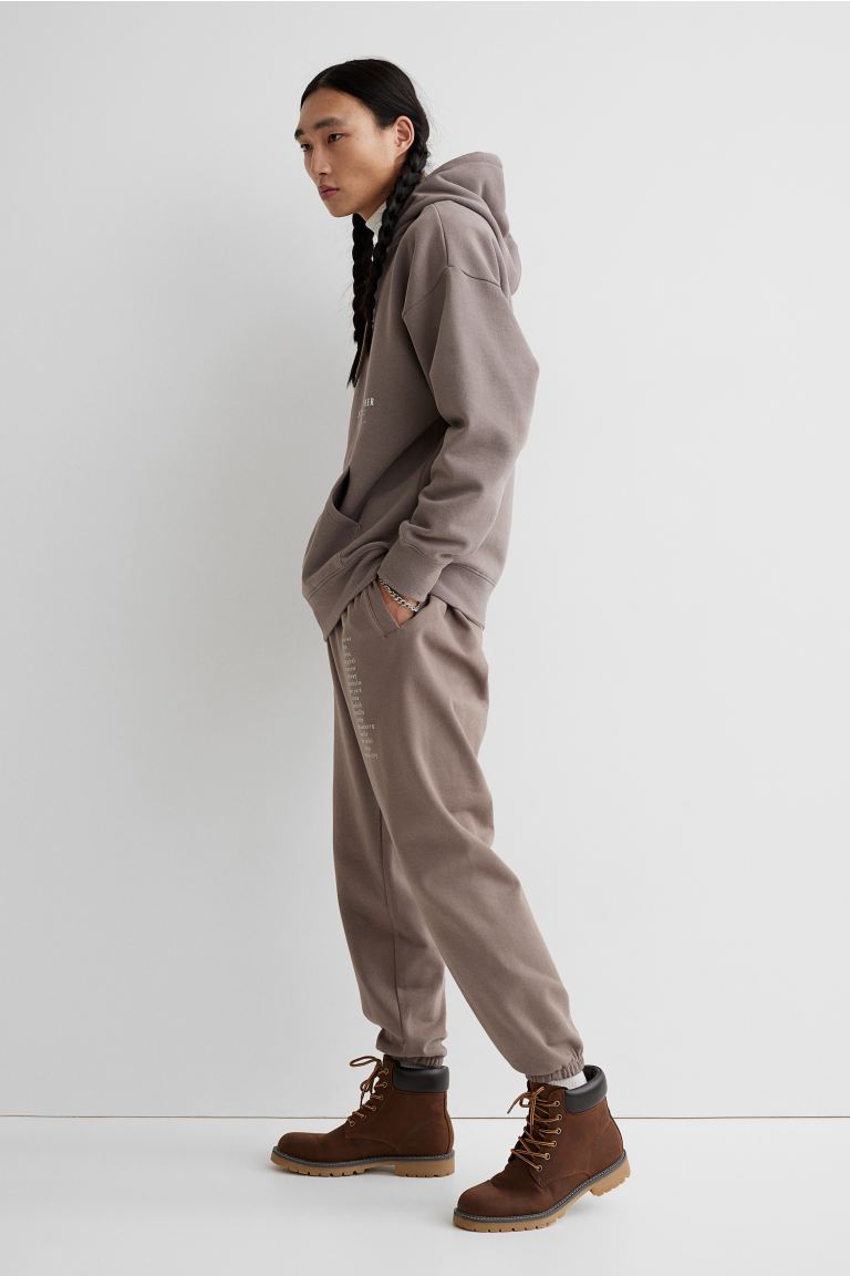 Relaxed Fit Printed hoodie-Dark beige/Stay Together-1010376002