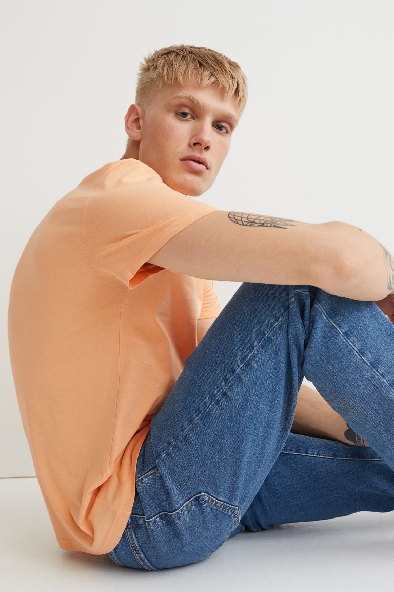 Round-neck T-shirt Regular Fit-Peach pink-0685816088