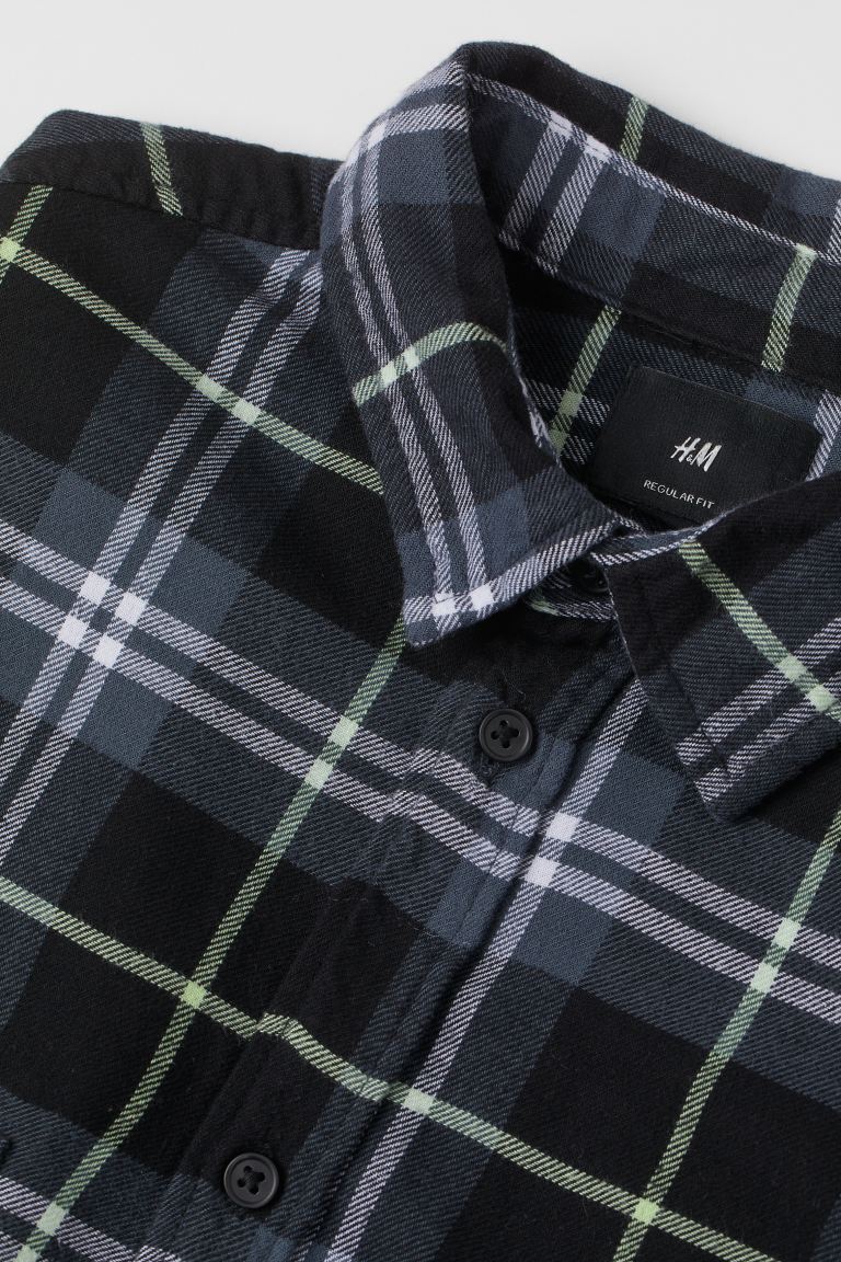 Regular Fit Flannel shirt-(Dark grey/Neon green)0964269009