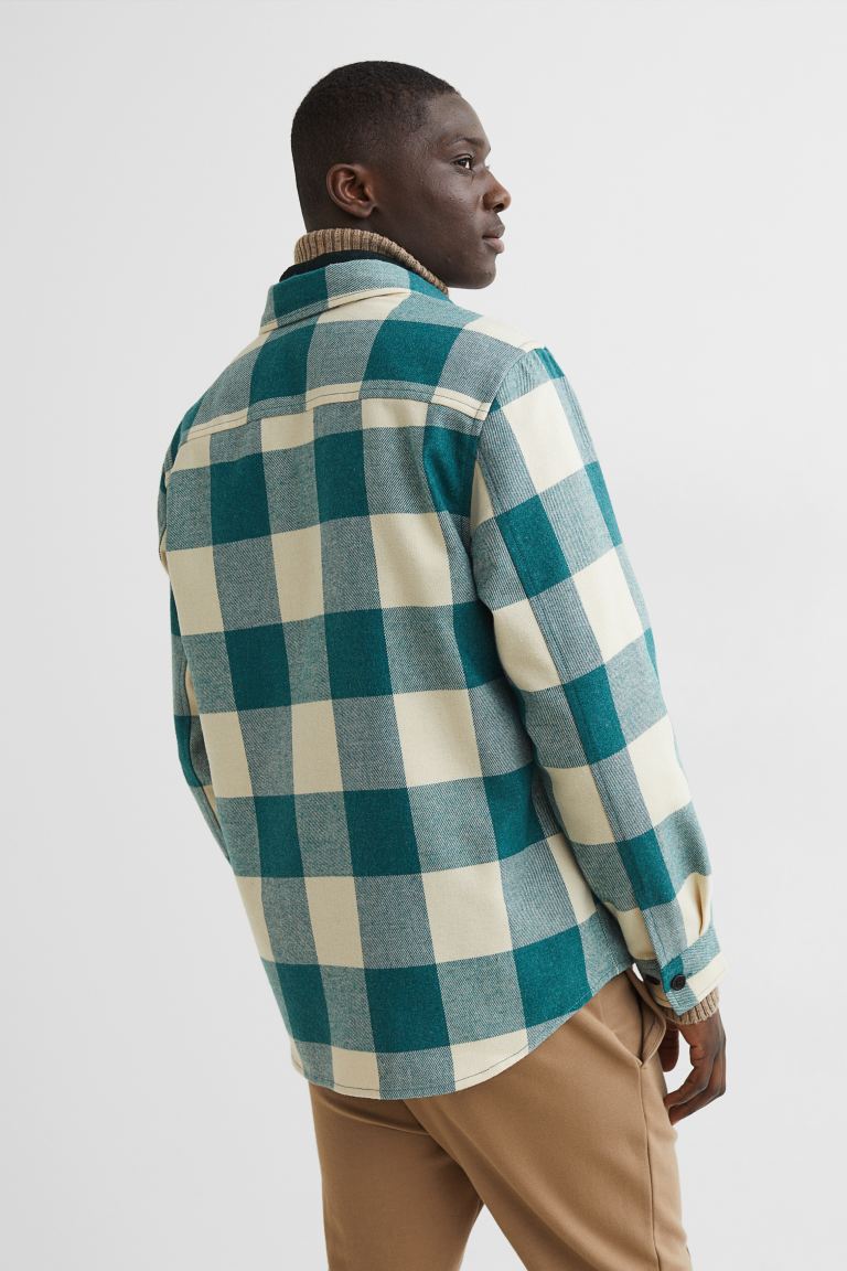Twill overshirt-Cream/Green checked-0875217022