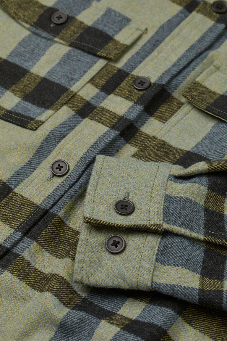Twill overshirt-Khaki green/Checked-0875217025