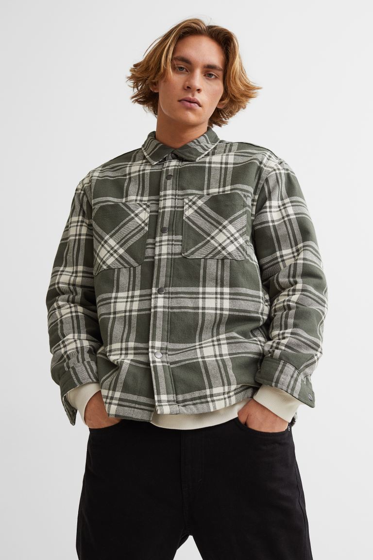 Padded overshirt-Cream/Green checked-0996262007