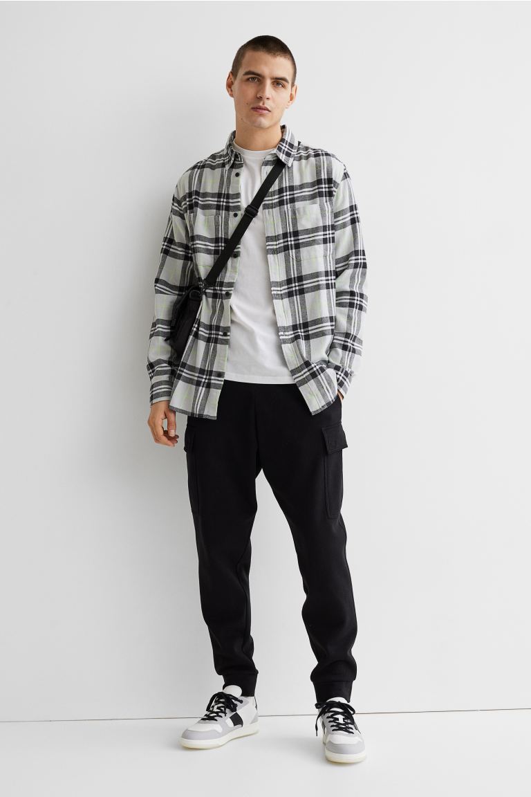 Regular Fit Flannel shirt-Light grey/Neon green-0964269003