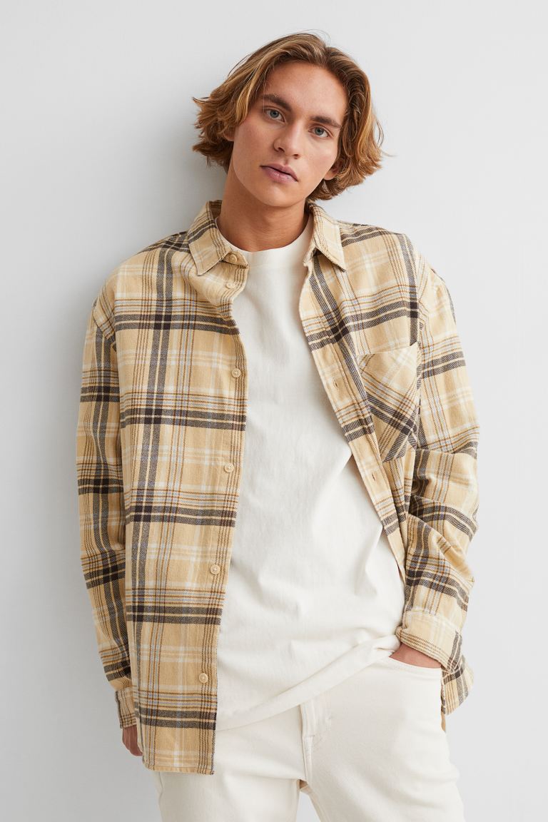 Relaxed Fit Checked flannel shirt-Light yellow/Black-1028728005