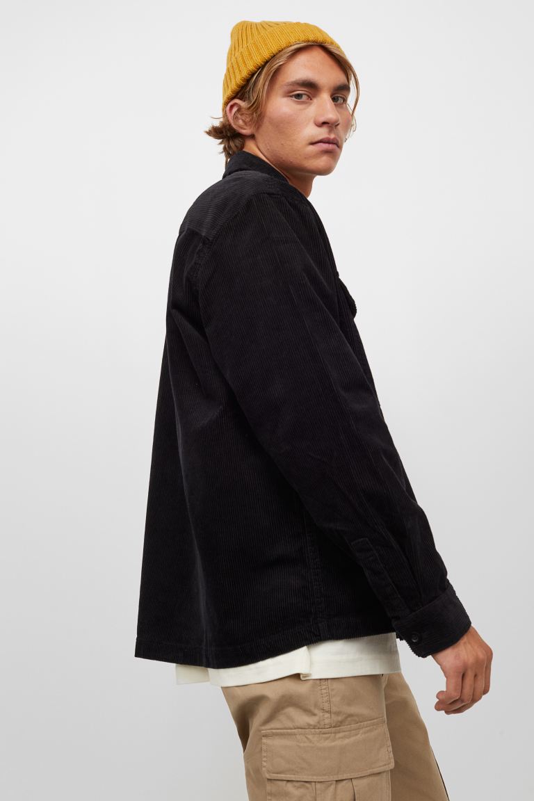 Corduroy overshirt-Black-0978300001