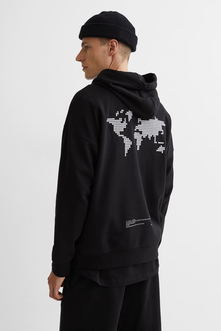 Relaxed Fit Printed hoodie-(Black/Stay Together)1010376001