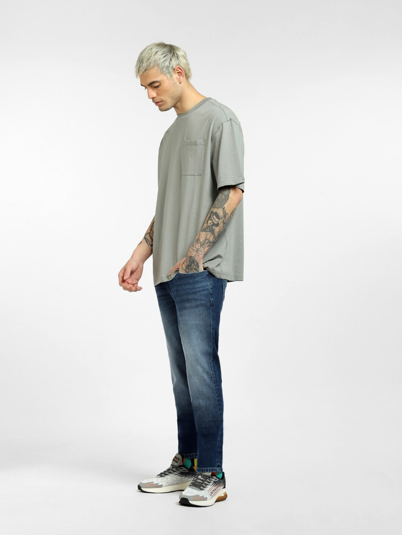 Men Grey Solid T-shirt-1215081004