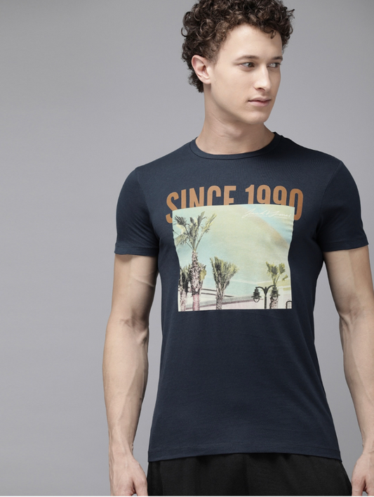 Jack Jones Men Blue Printed Slim Fit Pure Cotton T-shirt2502883014