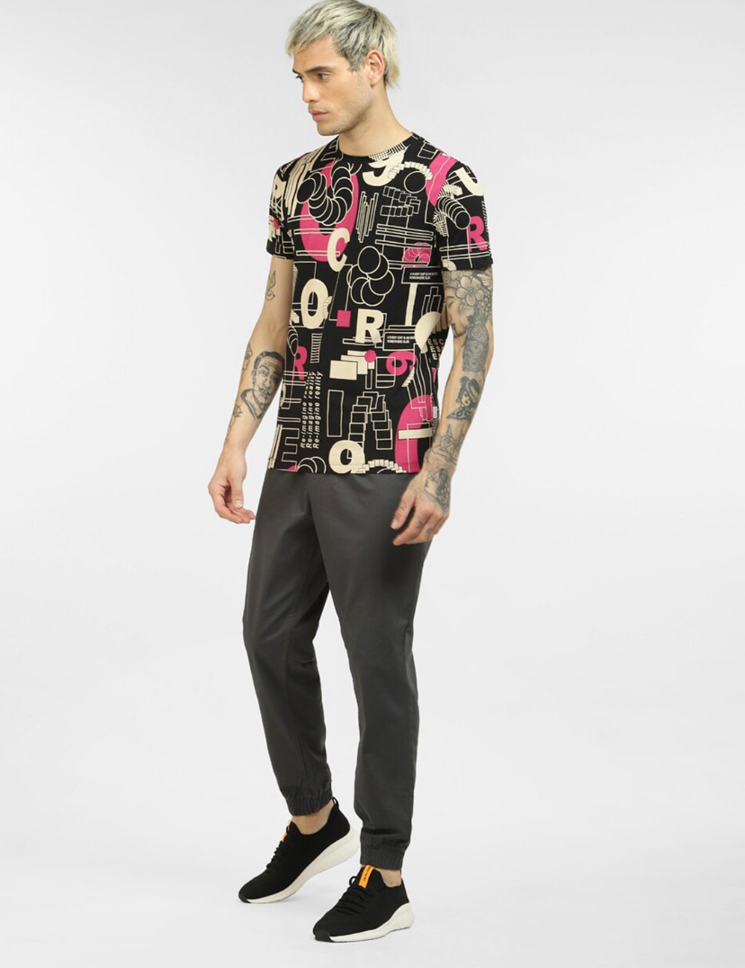 Men Black Printed Slim Fit T-shirt-2873817004