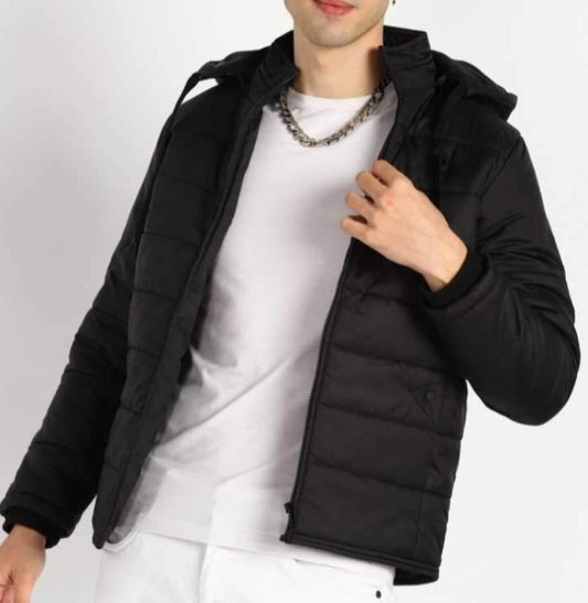Full Sleeve Solid Men Padded Jacket BLACK-14733fk