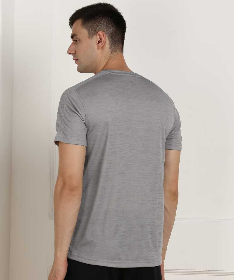 Self Design Men Round Neck Grey T-Shirt