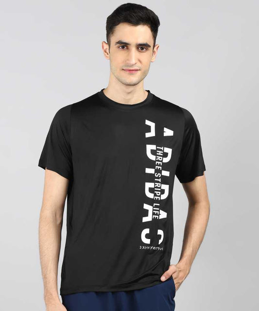Sporty Men Round Neck Black T-Shirt-Fs3982