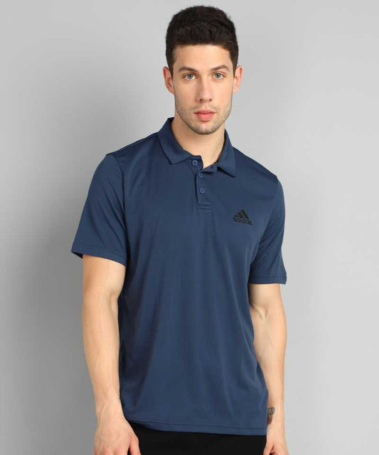 Solid Men Polo Neck Blue T-Shirt(Polyster)-H18948