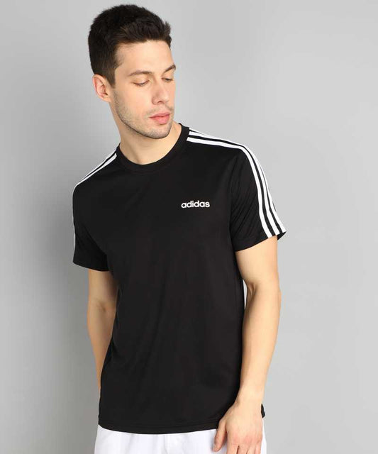 Striped Men Round Neck Black T-Shirt(polyster)-He3758