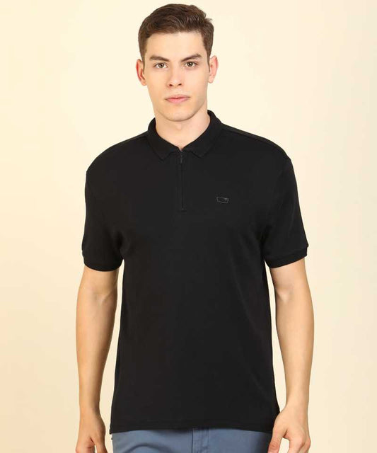 Solid Men Polo Neck Reversible Black T-Shirt-81814-0000