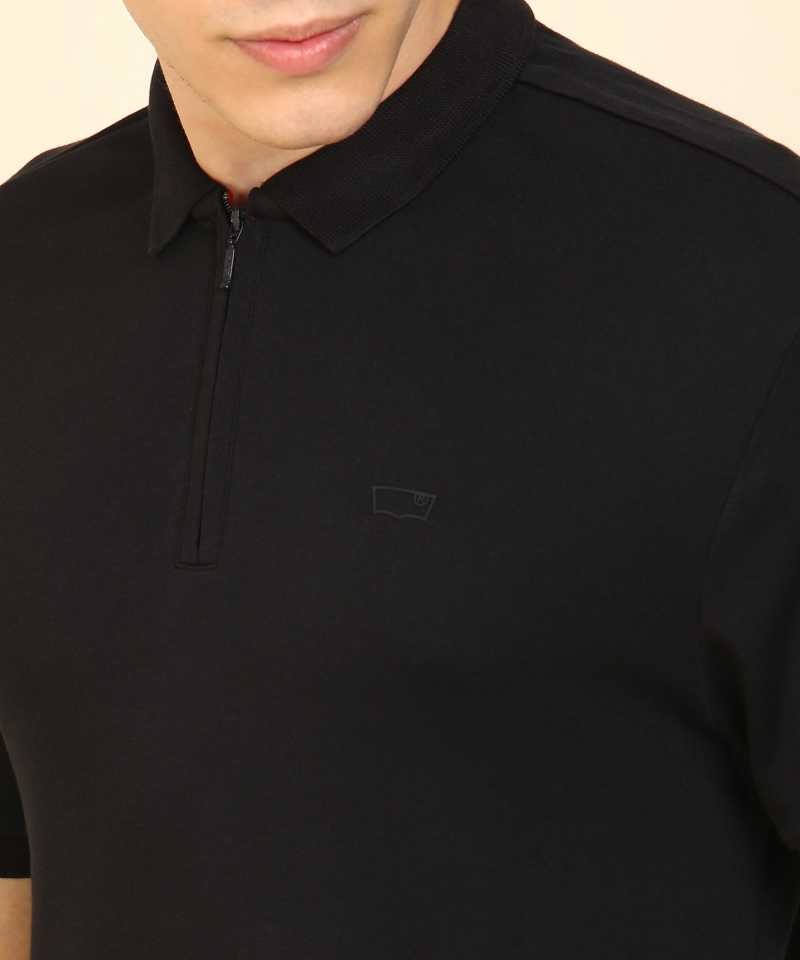 Solid Men Polo Neck Reversible Black T-Shirt-81814-0000
