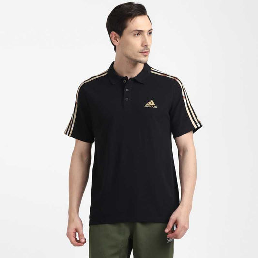 Solid Men Polo Neck Black T-Shirt-H18927